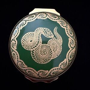 Halcyon Days “Year of the Snake” Enamel Trinket Box – Green & Gold – Mint